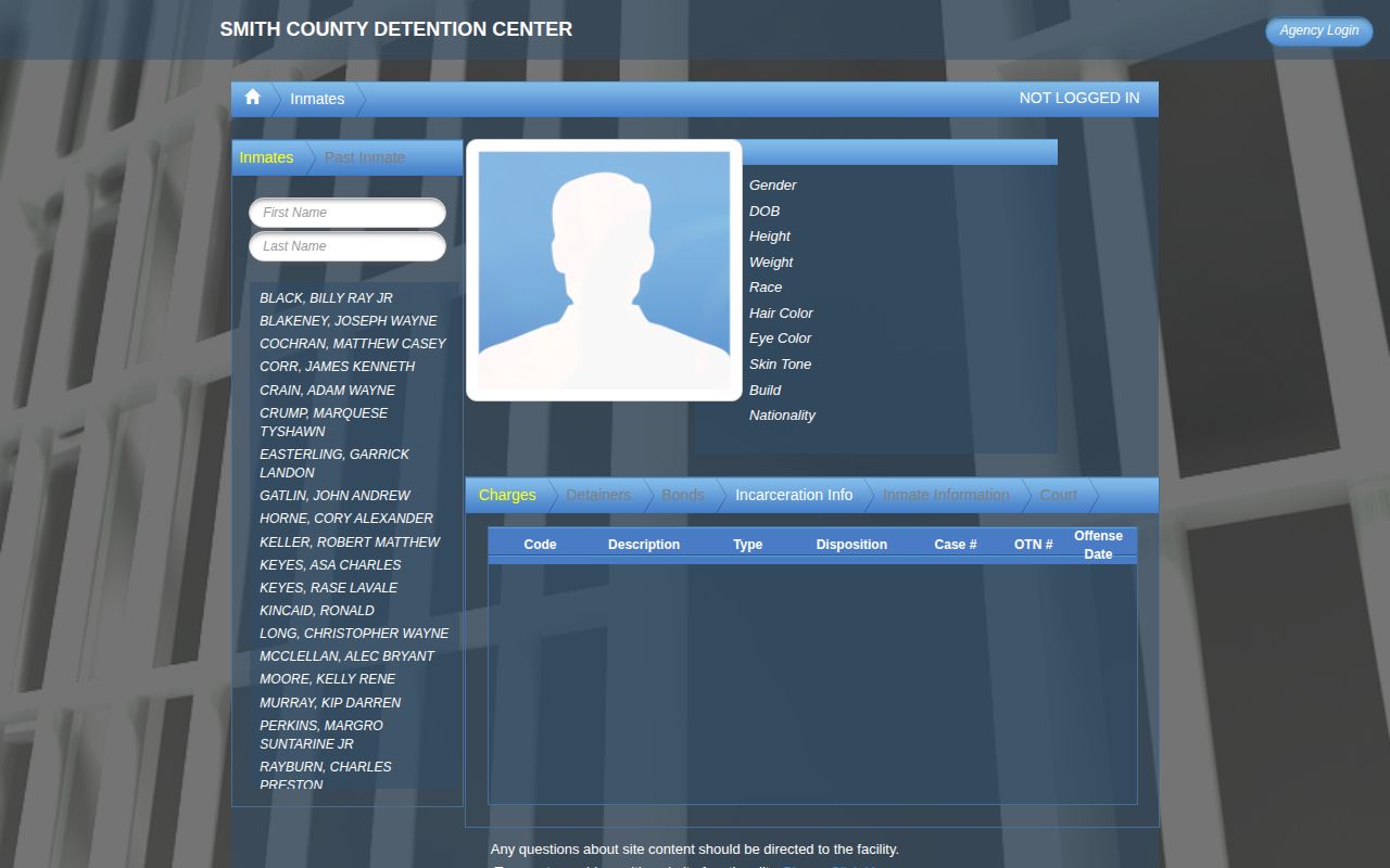 Smith County current roster with released inmate history unavailable