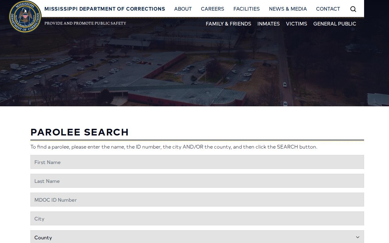 MDOC Smith County parole and probation search fields
