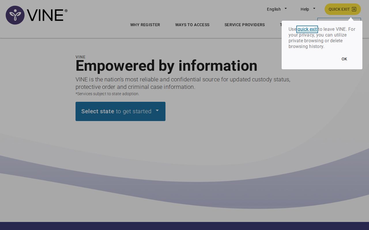 Smith County VINELink release check search and notification entry screen