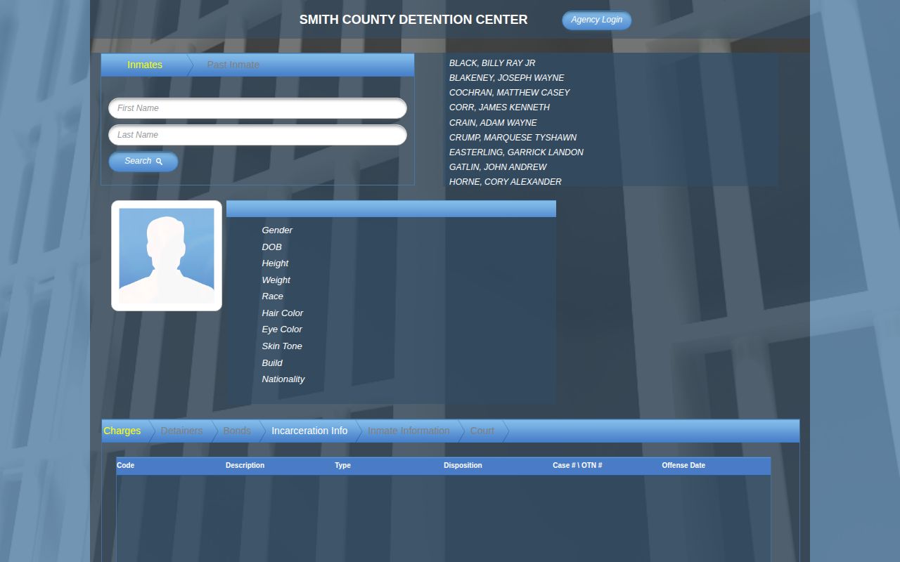Smith County mobile roster for current mugshots, not released mugshots